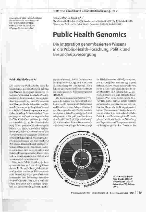 Vorschauseite 1: Public Health GenomicsDie Integration genombasierten Wissens in die Public-Health-Forschung, Politik und Gesundheitsversorgung