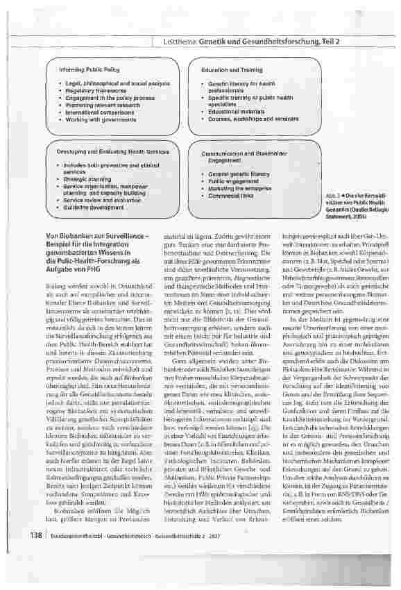 Vorschauseite 4: Public Health GenomicsDie Integration genombasierten Wissens in die Public-Health-Forschung, Politik und Gesundheitsversorgung