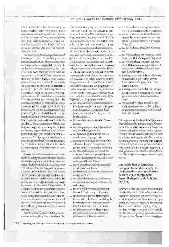 Vorschauseite 6: Public Health GenomicsDie Integration genombasierten Wissens in die Public-Health-Forschung, Politik und Gesundheitsversorgung