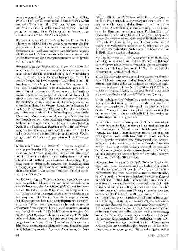Vorschauseite 2: Ermächtigung eines Facharztes zur vertragsärztlichen Versorgung ist ausreichend zu begründen