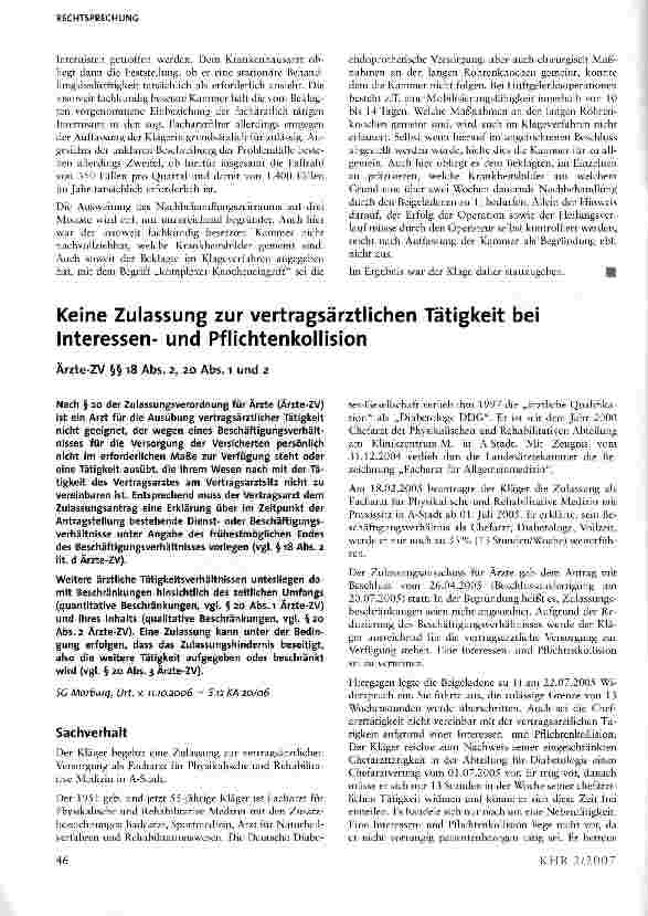 Vorschauseite 4: Ermächtigung eines Facharztes zur vertragsärztlichen Versorgung ist ausreichend zu begründen