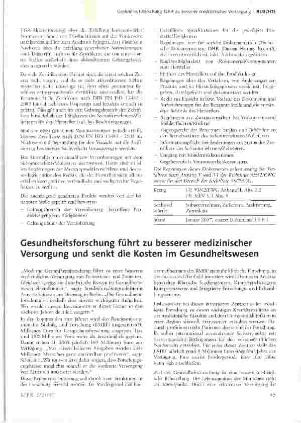 Vorschauseite 1: Gesundheitsforschung führt zu besserer medizinischer Versorgung und senkt die Kosten im Gesundheitswesen
