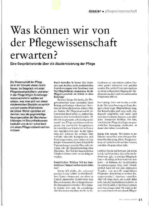 Vorschauseite 1: Was können wir von der Pflegewissenschaft erwarten?