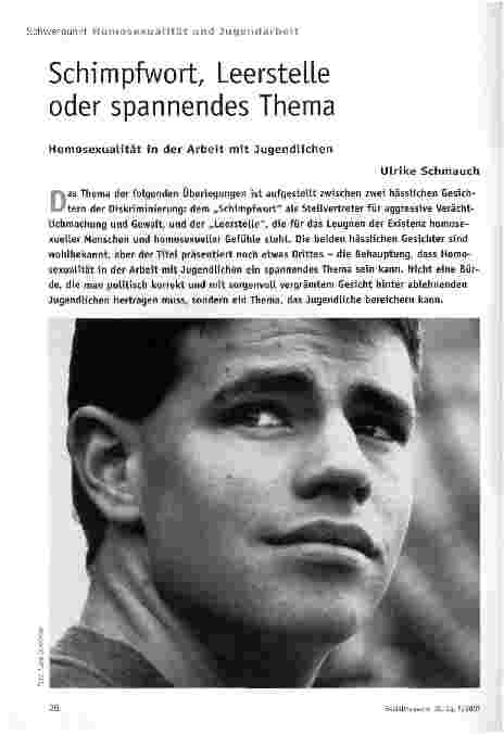 Vorschauseite 1: Schwerpunkt Homosexualität und JugendarbeitSchimpfwort, Leerstelle oder spannendes Thema
