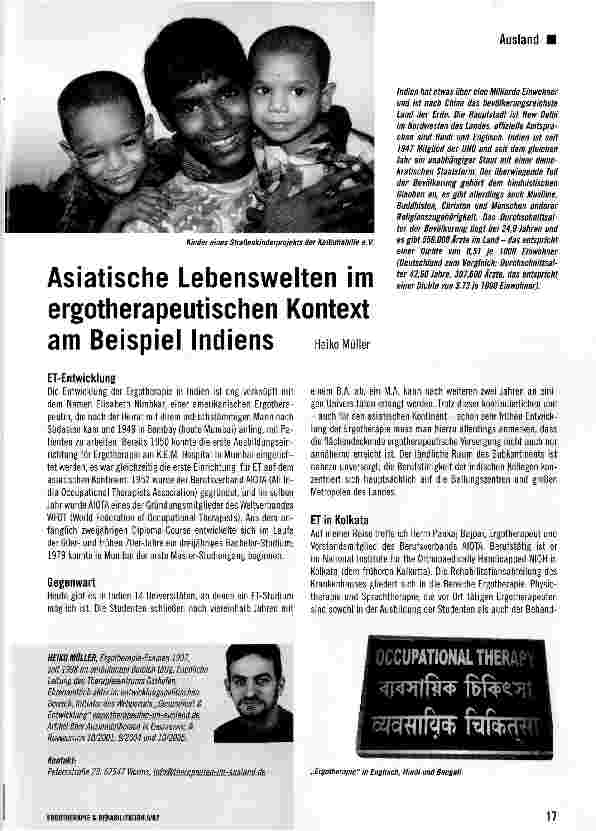 Vorschauseite 1: Asiatische Lebenswelten im ergotherapeutischen Kontext am Beispiel Indiens