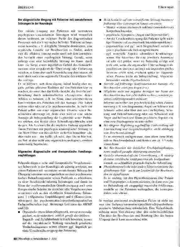 Vorschauseite 2: Therapie somatoformer Störungen in der Neurologie: die psychosomatische Perspektive