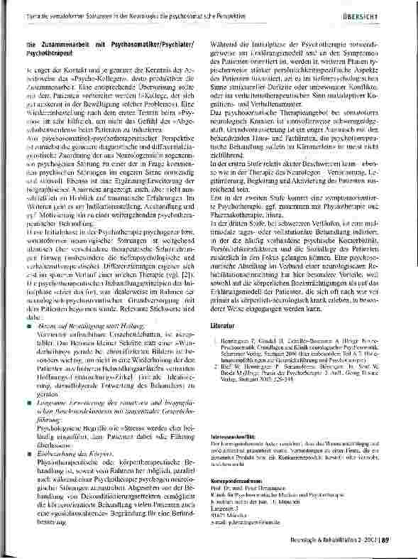 Vorschauseite 3: Therapie somatoformer Störungen in der Neurologie: die psychosomatische Perspektive