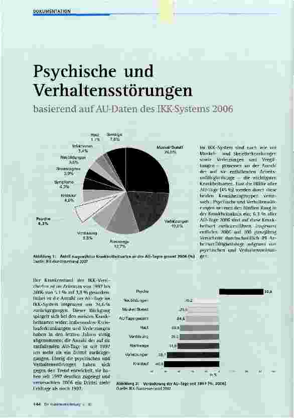 Vorschauseite 1: Psychische und Verhaltensstörungen basierend auf AU-Daten des IKK-Systems 2006