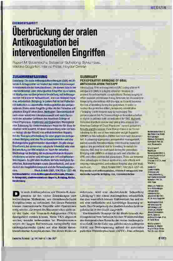 Vorschauseite 1: Überbrückung der oralen Antikoagulation bei interventioneilen Eingriffen