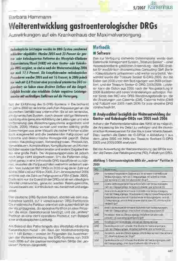 Vorschauseite 1: Weiterentwicklung gastroenterologischer DRGs