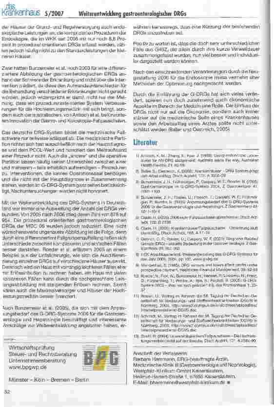 Vorschauseite 6: Weiterentwicklung gastroenterologischer DRGs