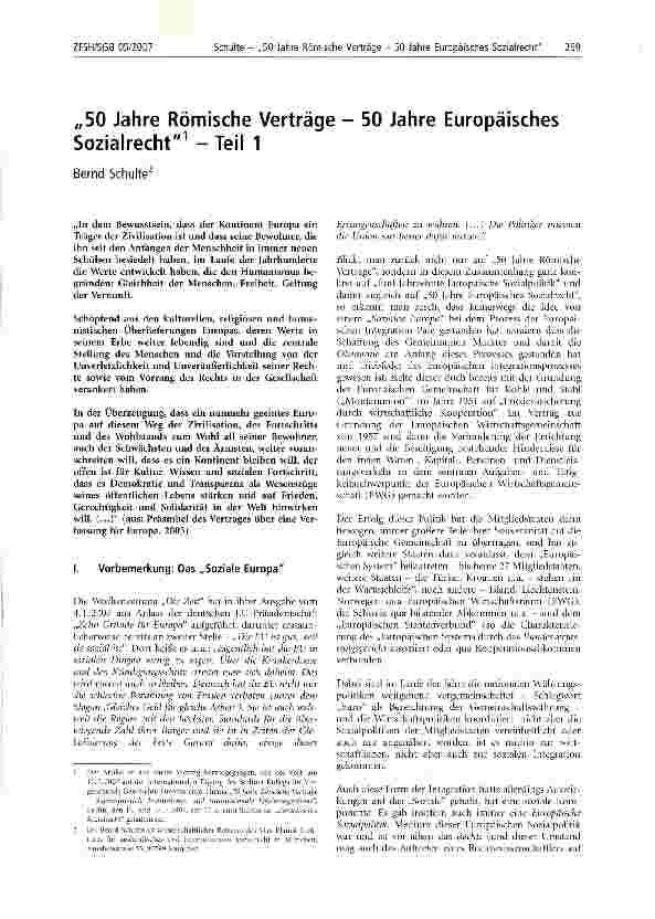 Vorschauseite 1: 50 Jahre Römische Verträge - 50 Jahre Europäisches Sozialrecht1 - Teil 1