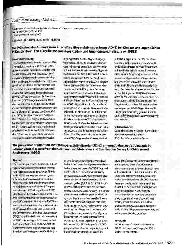 Vorschauseite 3: Die Prävalenz der Aufmerksamkeitsdefizit-/ Hyperaktivitätsstörung (ADHS) bei Kindern und Jugendlichen in Deutschland