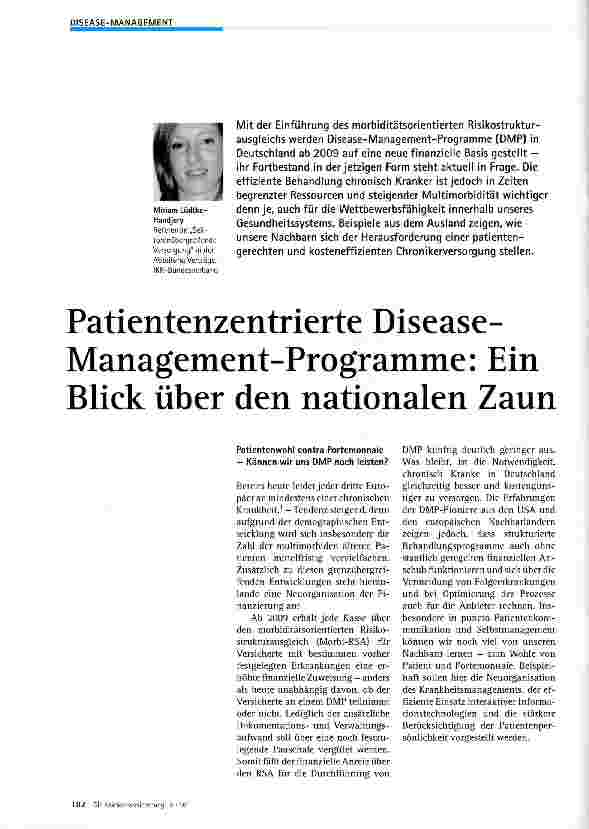 Vorschauseite 1: Patientenzentrierte Disease-Management-Programme: Ein Blick über den nationalen Zaun