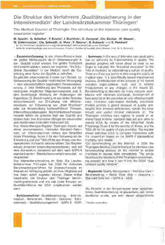 Vorschauseite 1: Die Struktur des Verfahrens ,Qualitätssicherung in der Intensivmedizin der Landesärztekammer Thüringen*