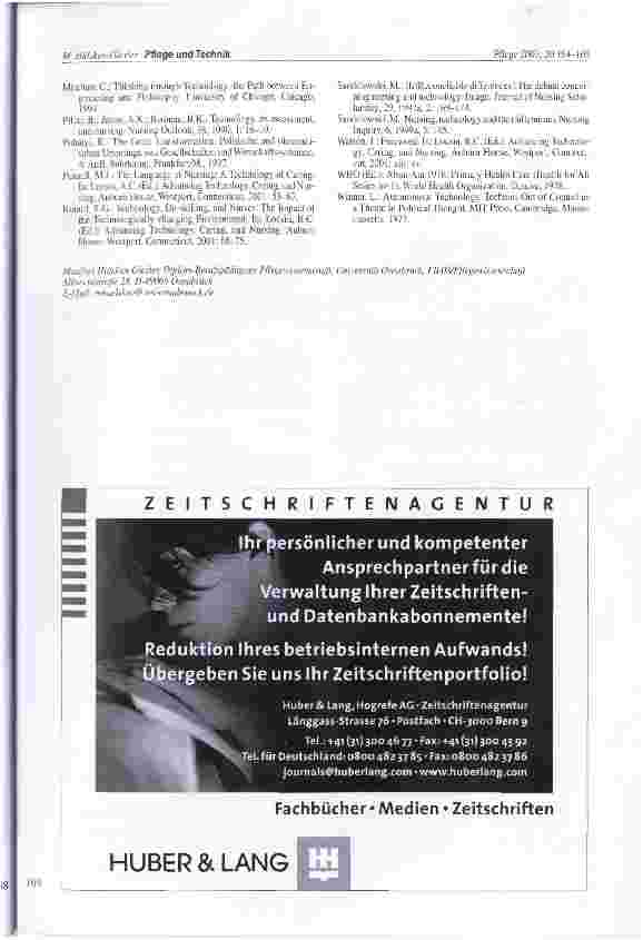 Vorschauseite 6: Pflege und Technik - Annäherung an ein spannungsreiches Verhältnis Zum gegenwärtigen Stand der internationalen Diskussion