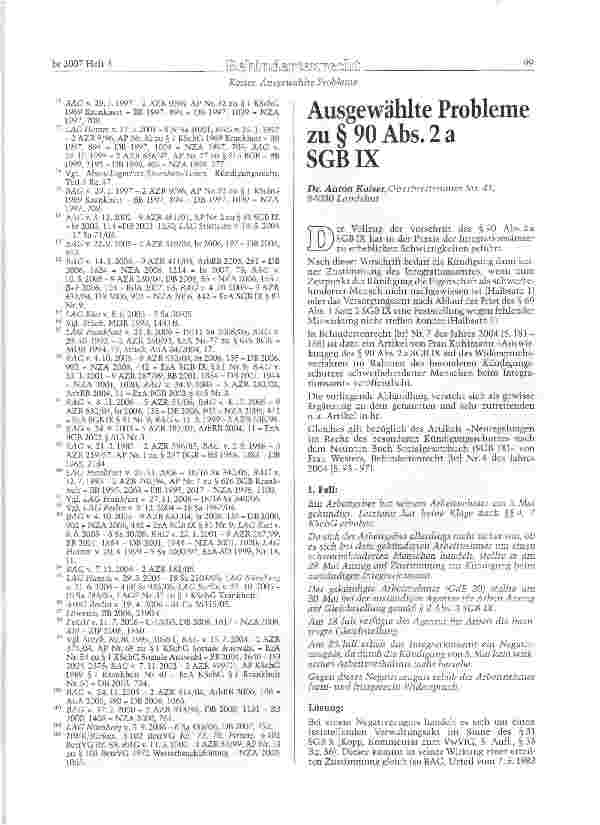Vorschauseite 1: Ausgewählte Probleme zu § 90 Abs. 2 a SGB IX