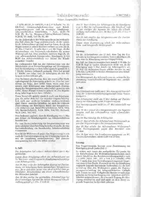 Vorschauseite 2: Ausgewählte Probleme zu § 90 Abs. 2 a SGB IX