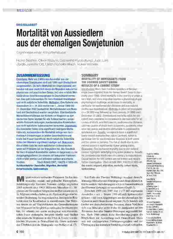 Vorschauseite 1: Mortalität von Aussiedlern aus der ehemaligen Sowjetunion
