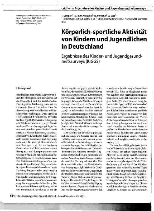 Vorschauseite 1: Körperlich-sportliche Aktivität von Kindern und Jugendlichen in Deutschland