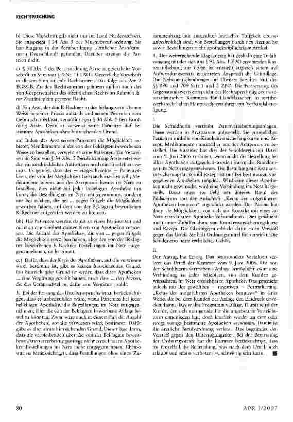 Vorschauseite 2: Kommunikationsrechner in Arztpraxis ist unzulässig, wenn Bestellungen nur bei einzelnen Apotheken aufgegeben werden können