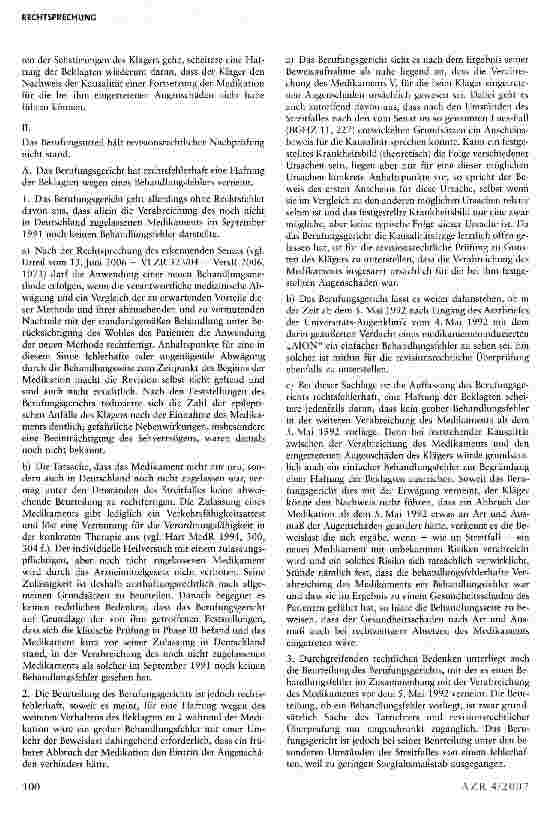 Vorschauseite 3: Zur Arzthaftung wegen Behandlungsund Aufklärungsfehlern im Zusammenhang mit einem Heilversuch mit einem neuen, erst im Laufe der Behandlung zugelassenen Arzneimittel