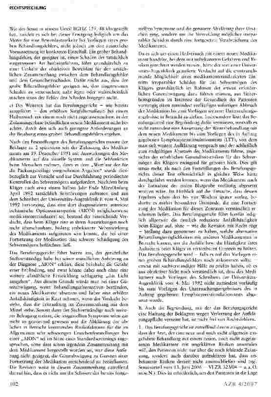 Vorschauseite 5: Zur Arzthaftung wegen Behandlungsund Aufklärungsfehlern im Zusammenhang mit einem Heilversuch mit einem neuen, erst im Laufe der Behandlung zugelassenen Arzneimittel