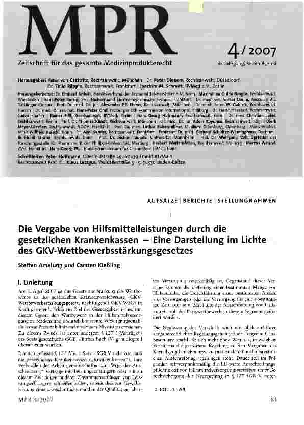 Vorschauseite 1: Die Vergabe von Hilfsmittelleistungen durch die gesetzlichen Krankenkassen - Eine Darstellung im Lichte des GKV-Wettbewerbsstärkungsgesetzes