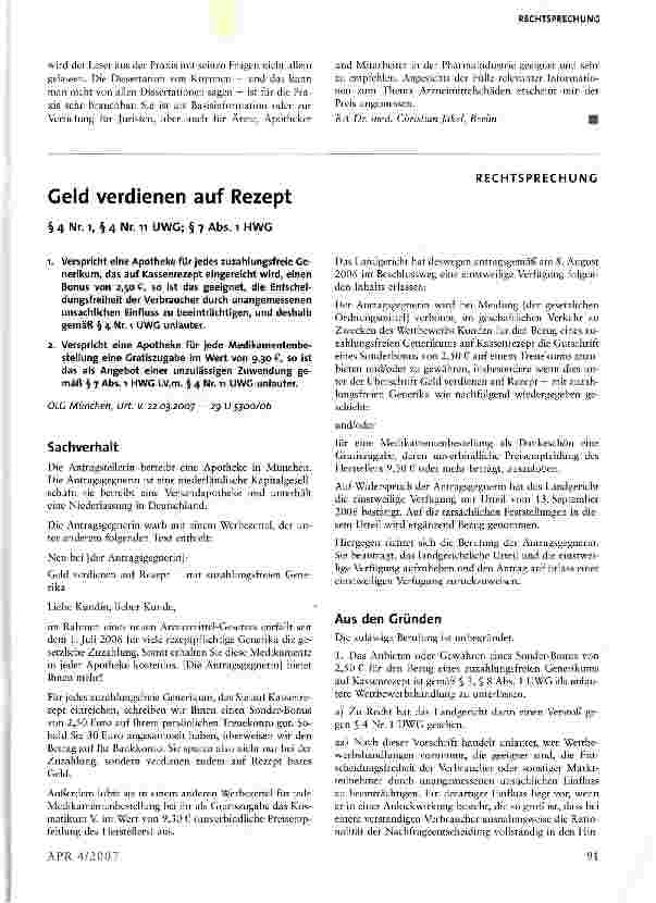 Vorschauseite 1: Geld verdienen auf Rezept