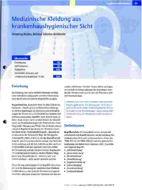 Vorschauseite 1: Medizinische Kleidung aus krankenhaushygienischer Sicht