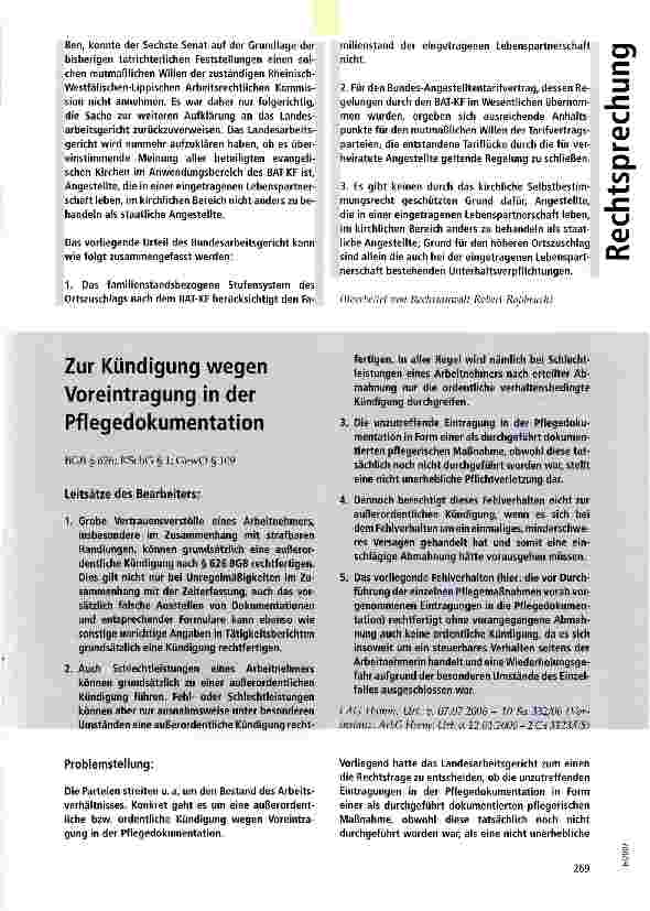 Vorschauseite 1: Zur Kündigung wegen Voreintragung in der Pflegedokumentation