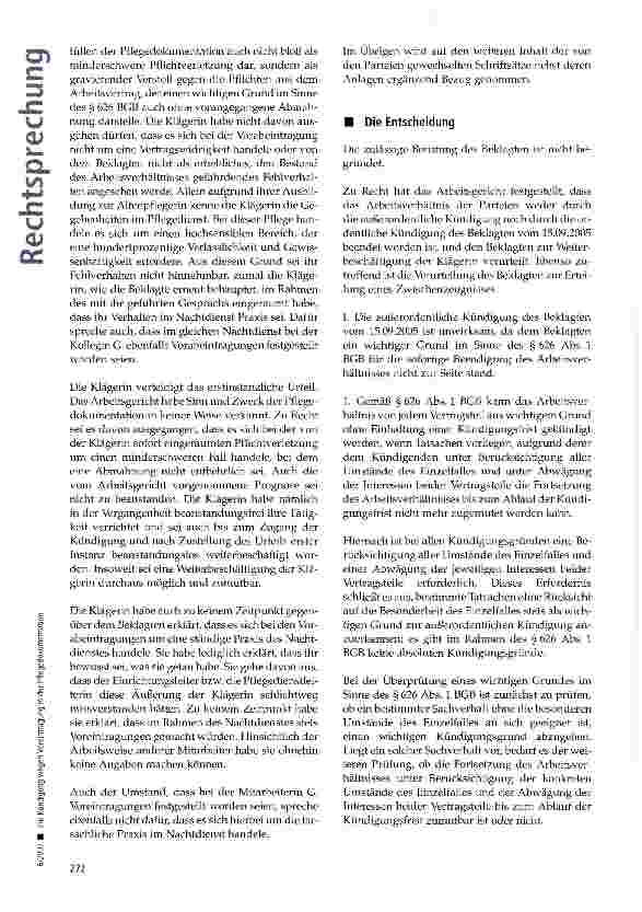 Vorschauseite 4: Zur Kündigung wegen Voreintragung in der Pflegedokumentation