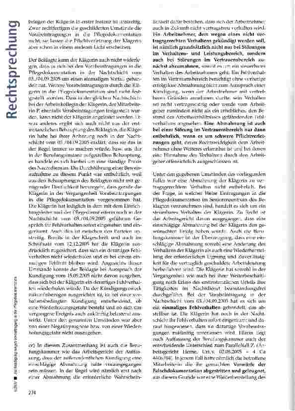 Vorschauseite 6: Zur Kündigung wegen Voreintragung in der Pflegedokumentation