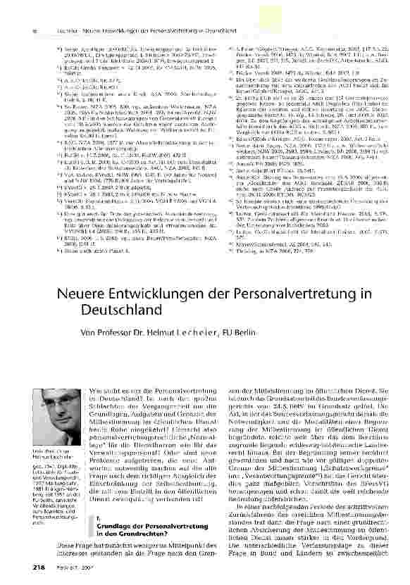 Vorschauseite 1: Neuere Entwicklungen der Personalvertretung in Deutschland