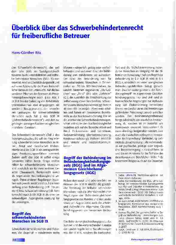 Vorschauseite 1: Überblick über das Schwerbehindertenrecht für freiberufliche Betreuer