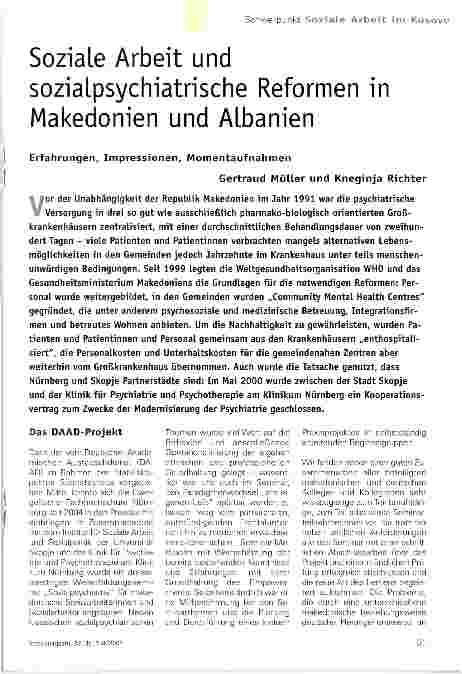 Vorschauseite 1: Soziale Arbeit und sozialpsychiatrische Reformen in Makedonien und Albanien