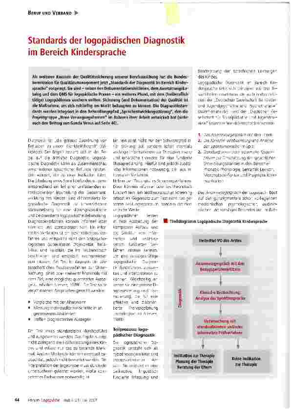 Vorschauseite 1: Standards der logopädischen Diagnostik im Bereich Kindersprache