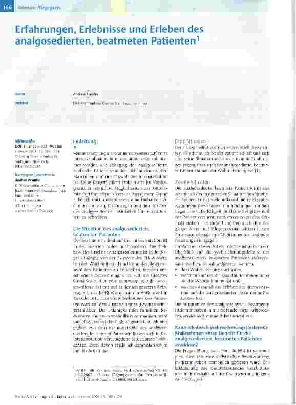 Vorschauseite 1: Erfahrungen, Erlebnisse und Erleben des analgosedierten, beatmeten Patienten