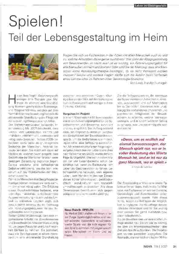 Vorschauseite 1: Spielen! Teil der Lebensgestaltung im Heim