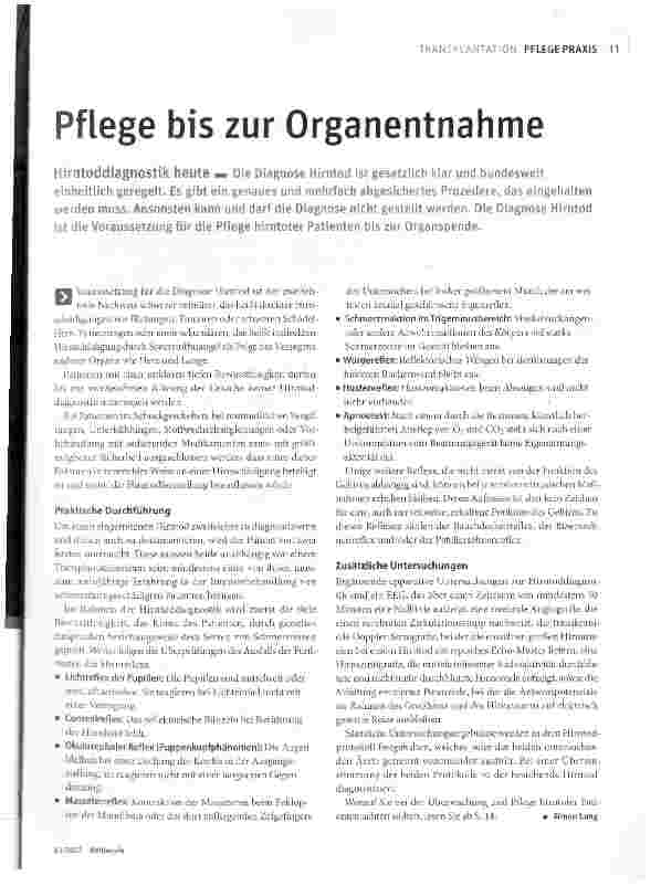 Vorschauseite 1: Pflege bis zu Organentnahme