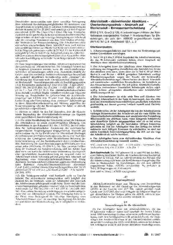 Vorschauseite 1: Altersteilzeit - rückwirkender Abschluss -Überforderungsschutz - Anspruch auf Blockmodell - Ermessensentscheidung