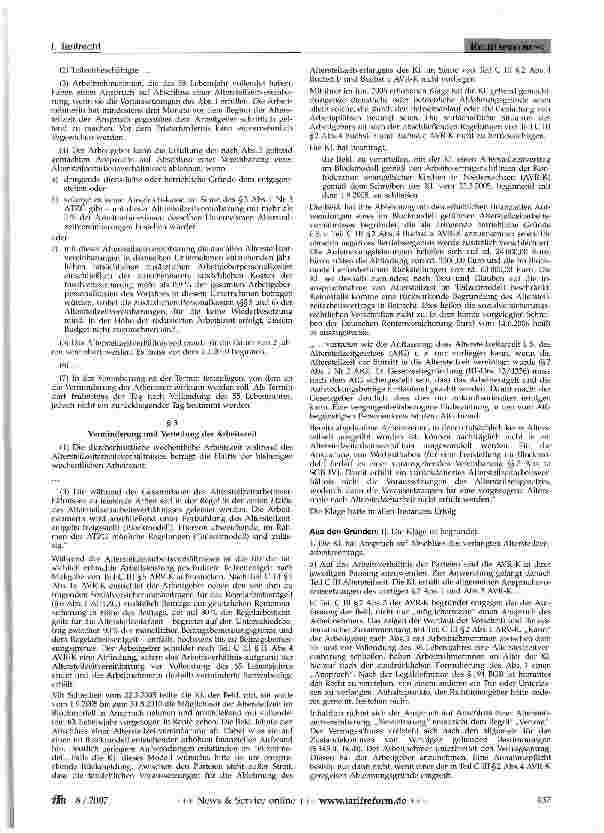 Vorschauseite 2: Altersteilzeit - rückwirkender Abschluss -Überforderungsschutz - Anspruch auf Blockmodell - Ermessensentscheidung