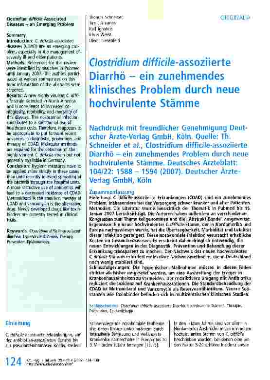 Vorschauseite 1: Clostridium difficile-assoziierte Diarrhö - ein zunehmendes klinisches Problem durch neue hochvirulente Stämme