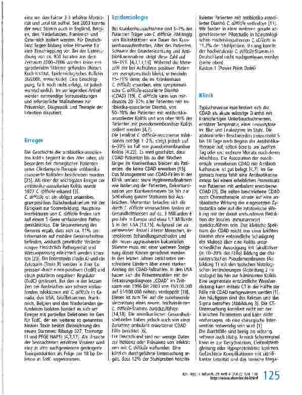 Vorschauseite 2: Clostridium difficile-assoziierte Diarrhö - ein zunehmendes klinisches Problem durch neue hochvirulente Stämme