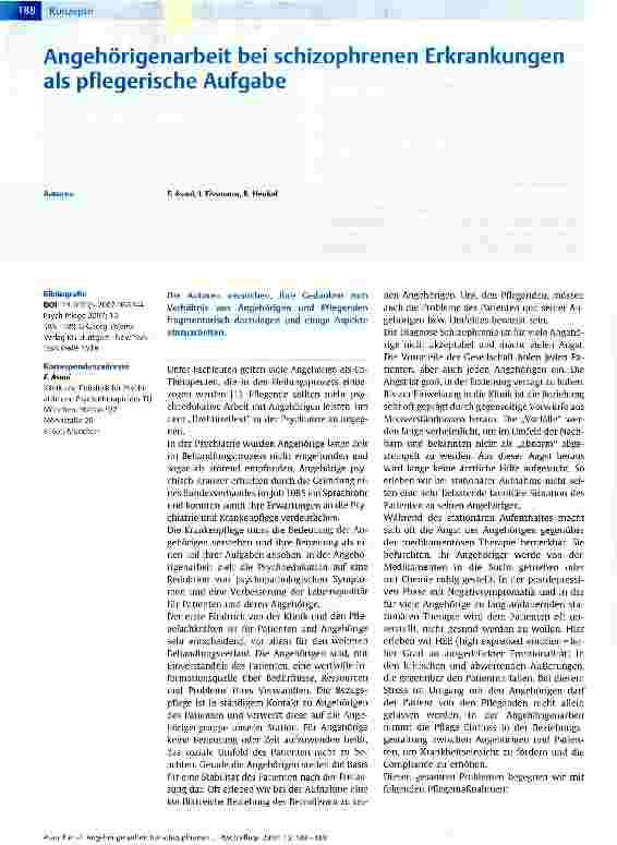 Vorschauseite 1: Angehörigenarbeit bei schizophrenen Erkrankungen als pflegerische Aufgabe