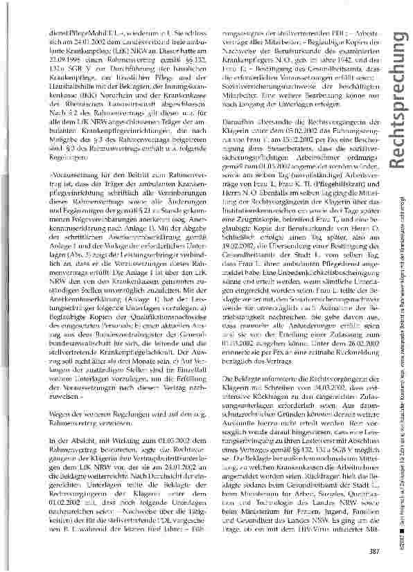 Vorschauseite 2: Kein Anspruch auf Zahlungen für Erbringung von häuslicher Krankenpflege, wenn zwingender Beitritt zu Rahmenverträgen mit der Krankenkasse nicht erfolgt