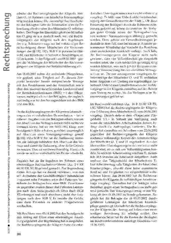 Vorschauseite 3: Kein Anspruch auf Zahlungen für Erbringung von häuslicher Krankenpflege, wenn zwingender Beitritt zu Rahmenverträgen mit der Krankenkasse nicht erfolgt