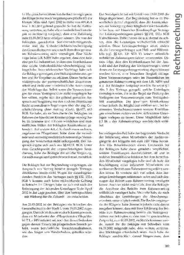 Vorschauseite 4: Kein Anspruch auf Zahlungen für Erbringung von häuslicher Krankenpflege, wenn zwingender Beitritt zu Rahmenverträgen mit der Krankenkasse nicht erfolgt