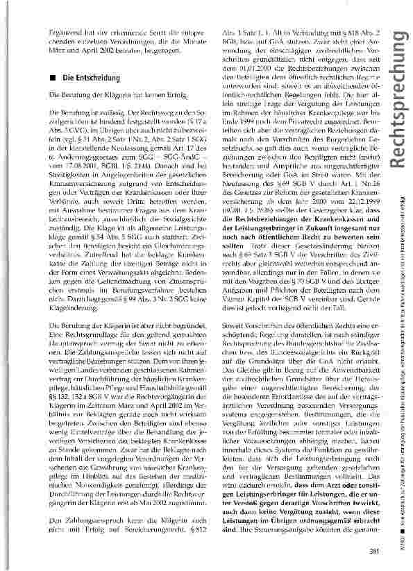 Vorschauseite 6: Kein Anspruch auf Zahlungen für Erbringung von häuslicher Krankenpflege, wenn zwingender Beitritt zu Rahmenverträgen mit der Krankenkasse nicht erfolgt