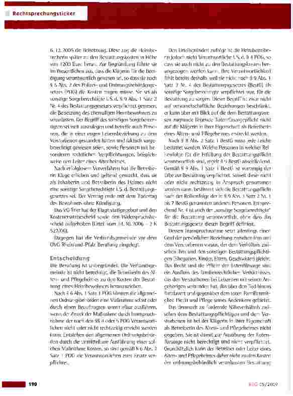 Vorschauseite 2: Kostenersatz für die Bestattung eines mittellosen und alleinstehenden Heimbewohners